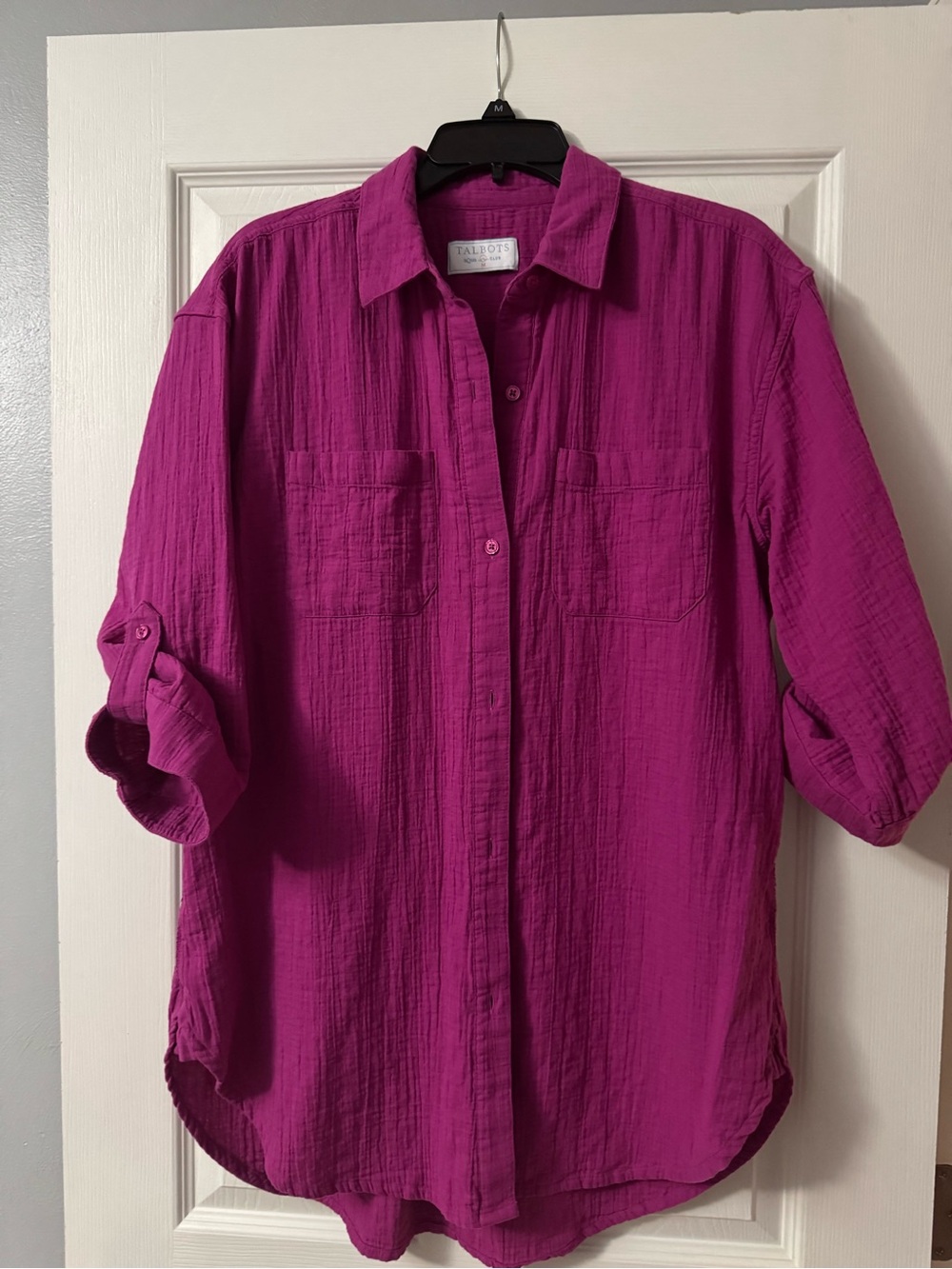 Talbots Bright Fuchsia Crinkle Button-Front Coverup